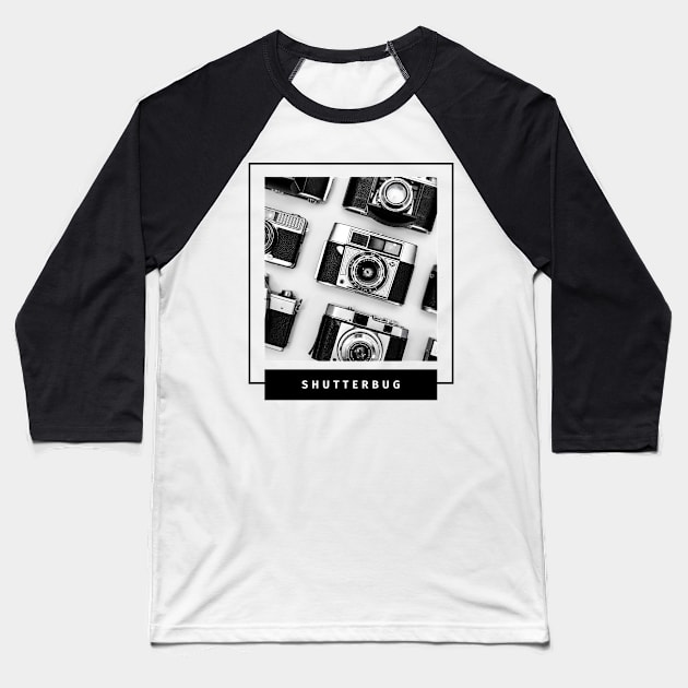 Shutterbug design with vintage cameras for photographers and camera enthusiasts Baseball T-Shirt by BlueLightDesign